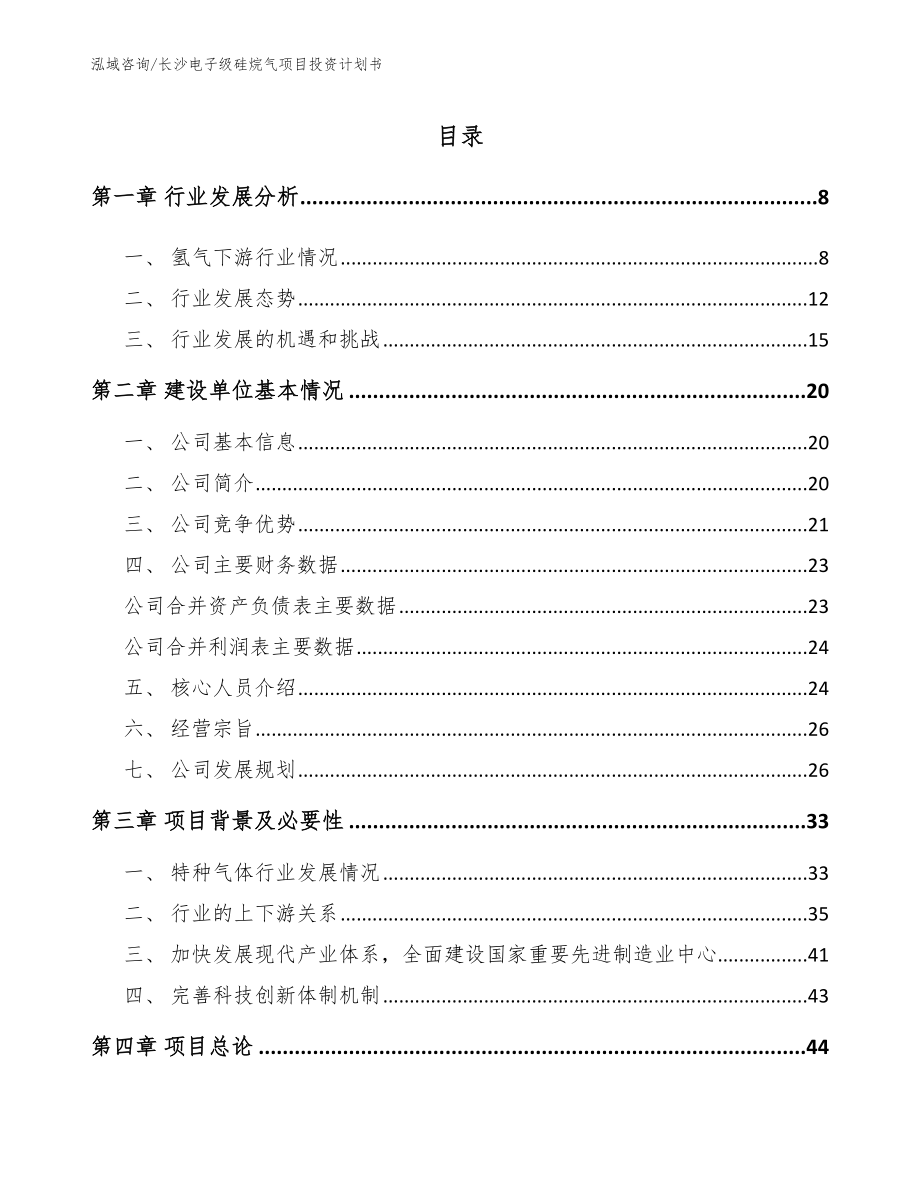 长沙电子级硅烷气项目投资计划书【参考范文】_第1页