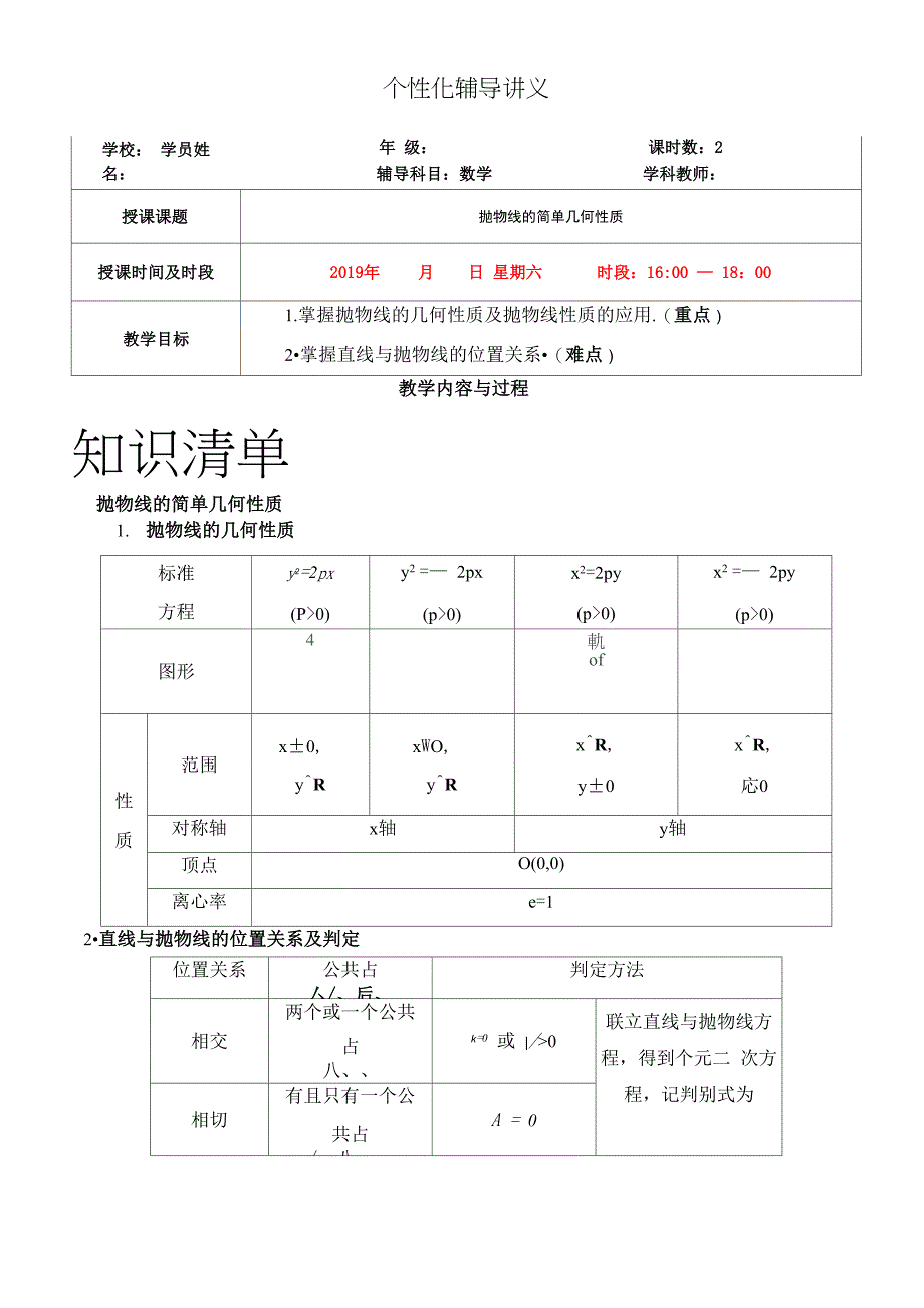 抛物线的简单几何性质有答案_第1页