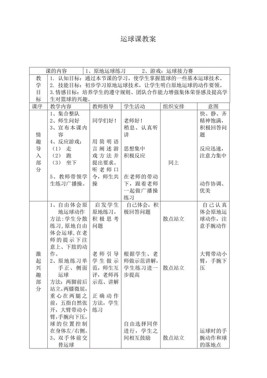 小学篮球课教案_第5页