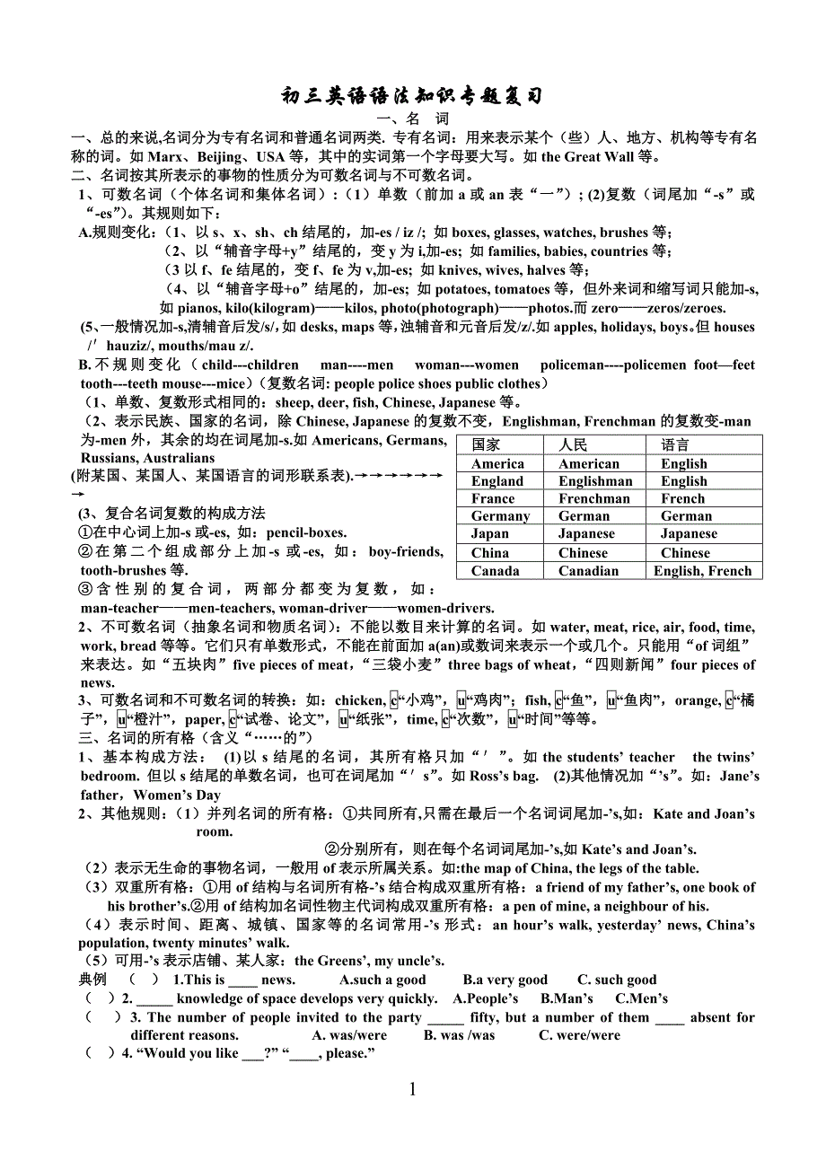 (word完整版)初三英语语法知识复习.doc_第1页