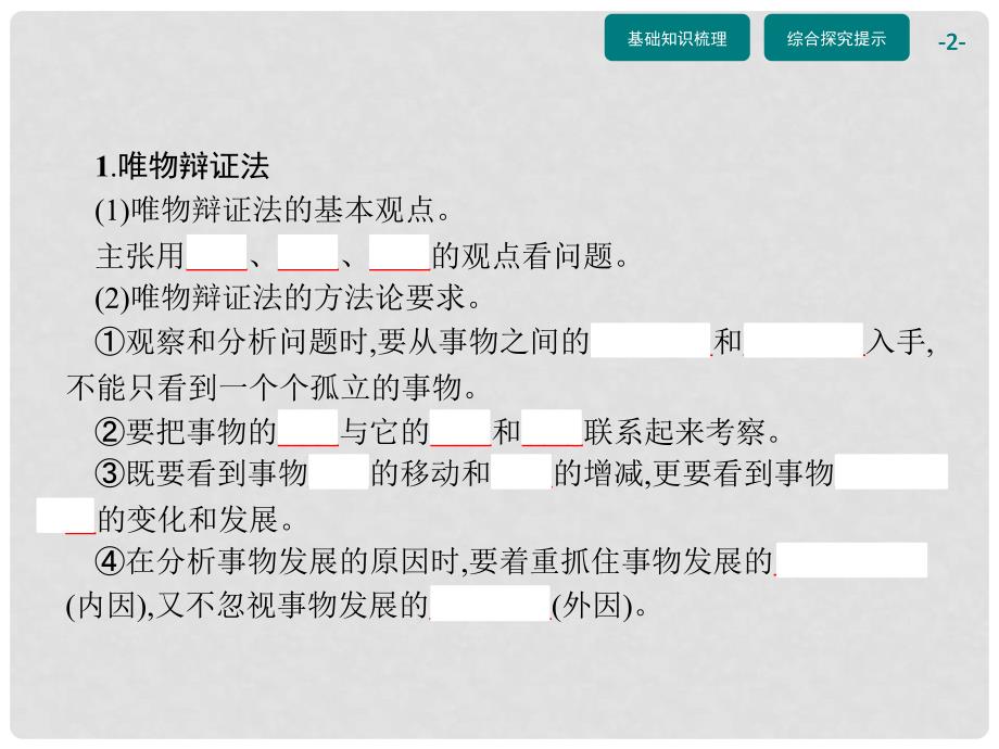 高中政治 第三单元 思想方法与创新意识综合探究坚持唯物辩证法 反对形而上学课件 新人教版必修4_第2页