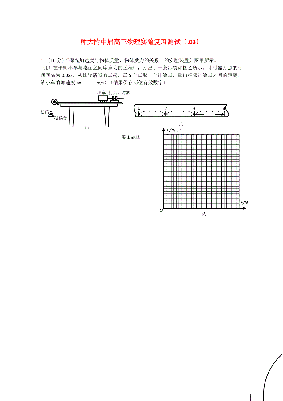 高中物理师大附中高三物理实验复习测试03_第1页