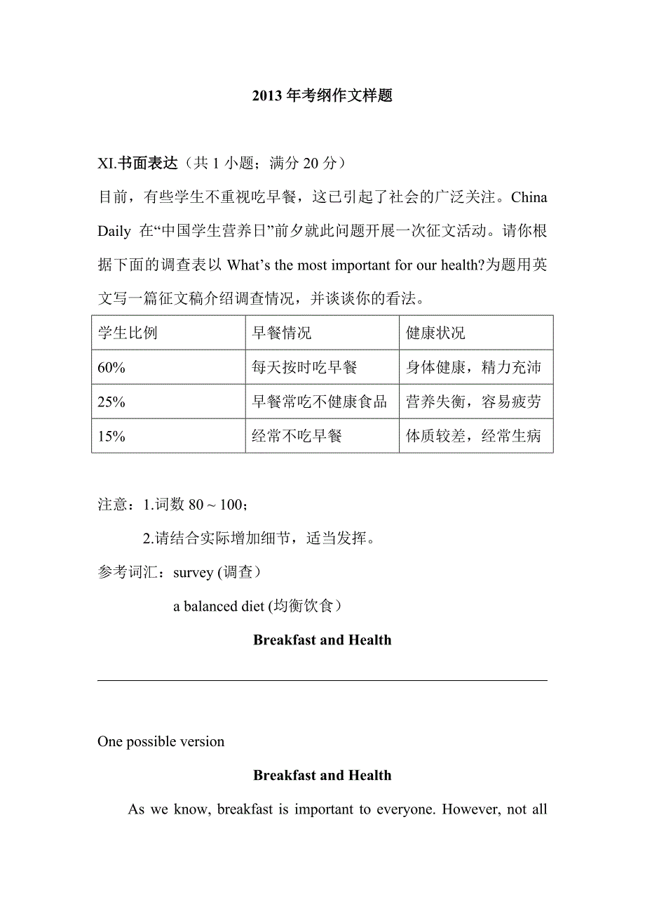 安徽省2013英语考纲作文样题_第1页