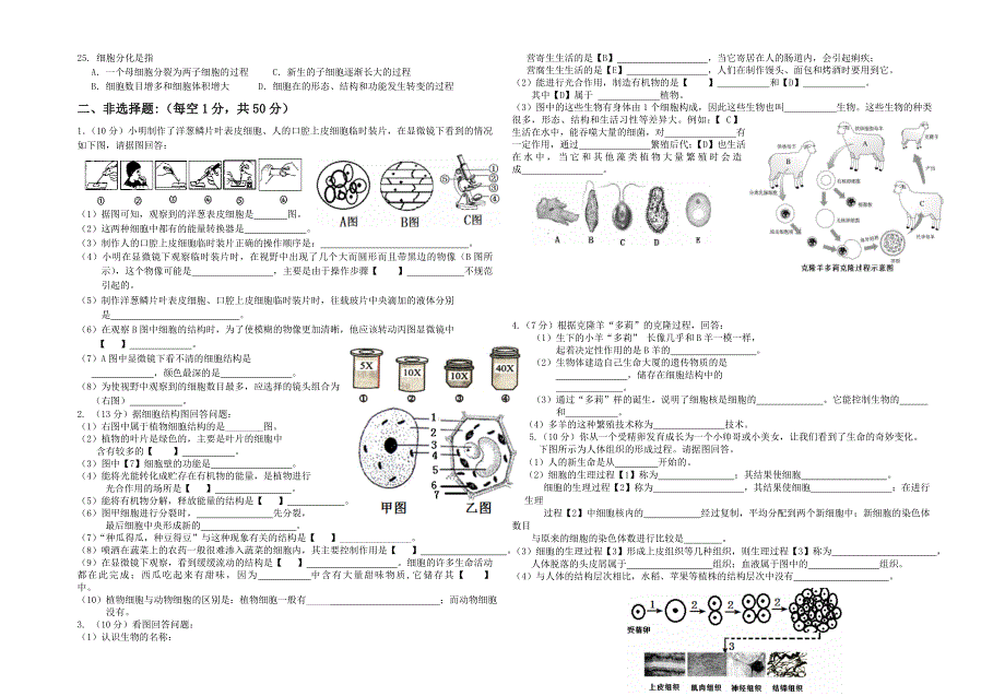 七年级上册生物第二单元生物的结构层次测试题（无答案）_第2页