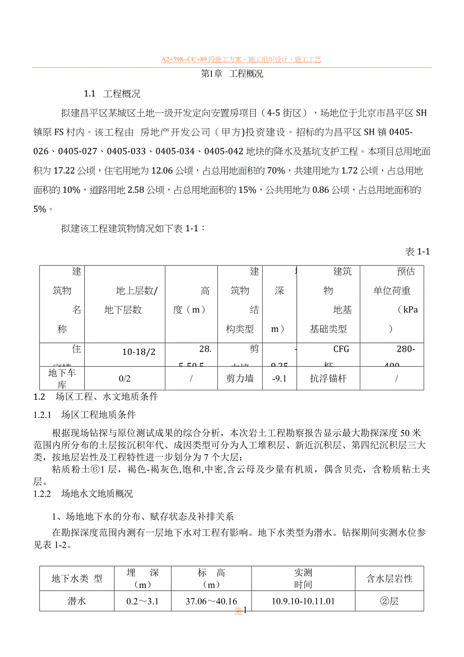 [北京]安置房降水及基坑支护工程施工方案.doc_第1页