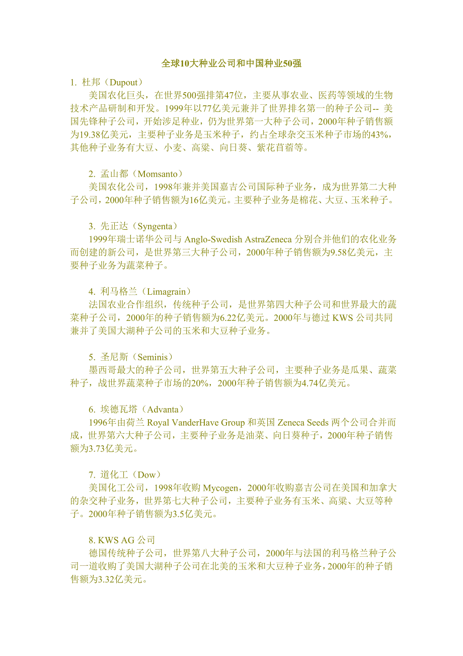 全球10大种业公司和中国种业50强.doc_第1页