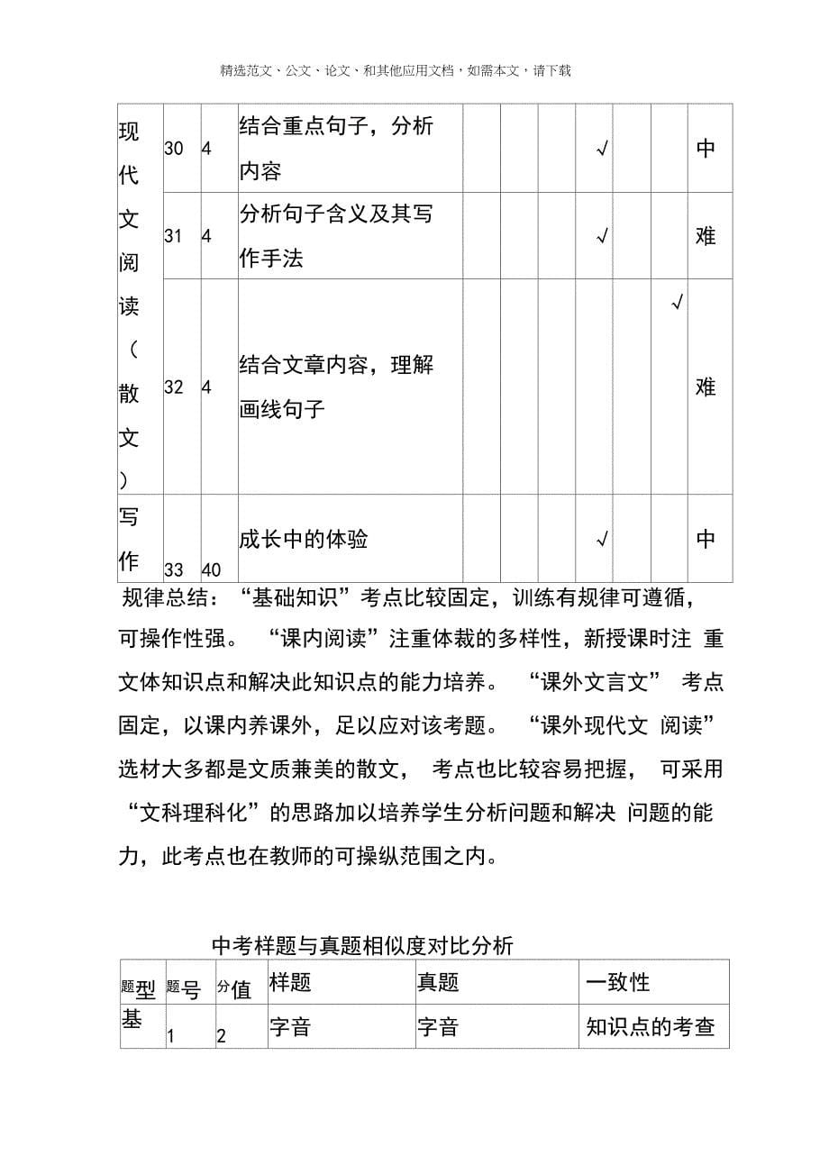 2020最新中考语文试题双向细目表_第5页