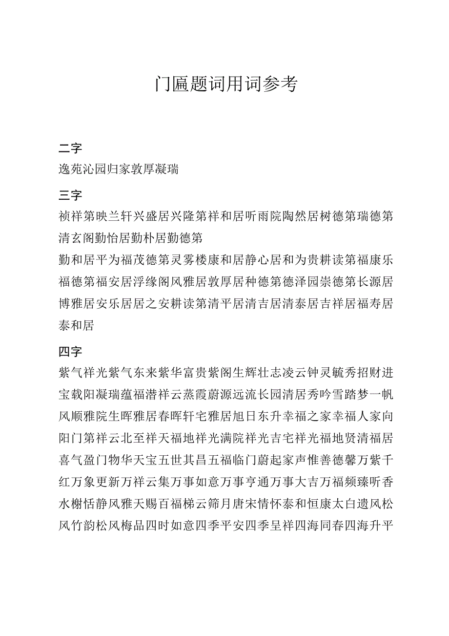 门匾题词用词参考_第1页