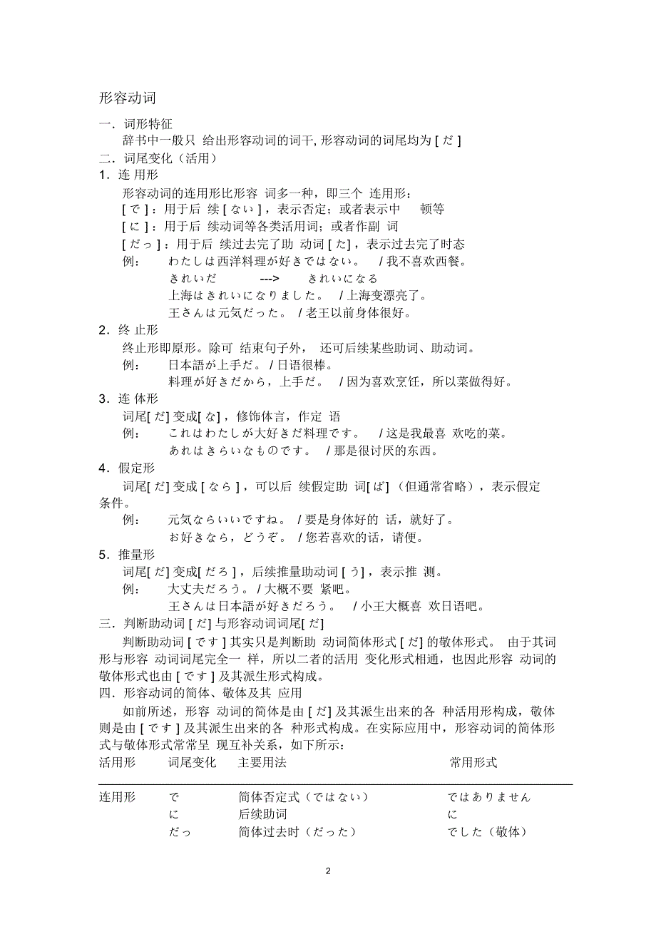 日语形容词、形容动词、动词的活用_第2页