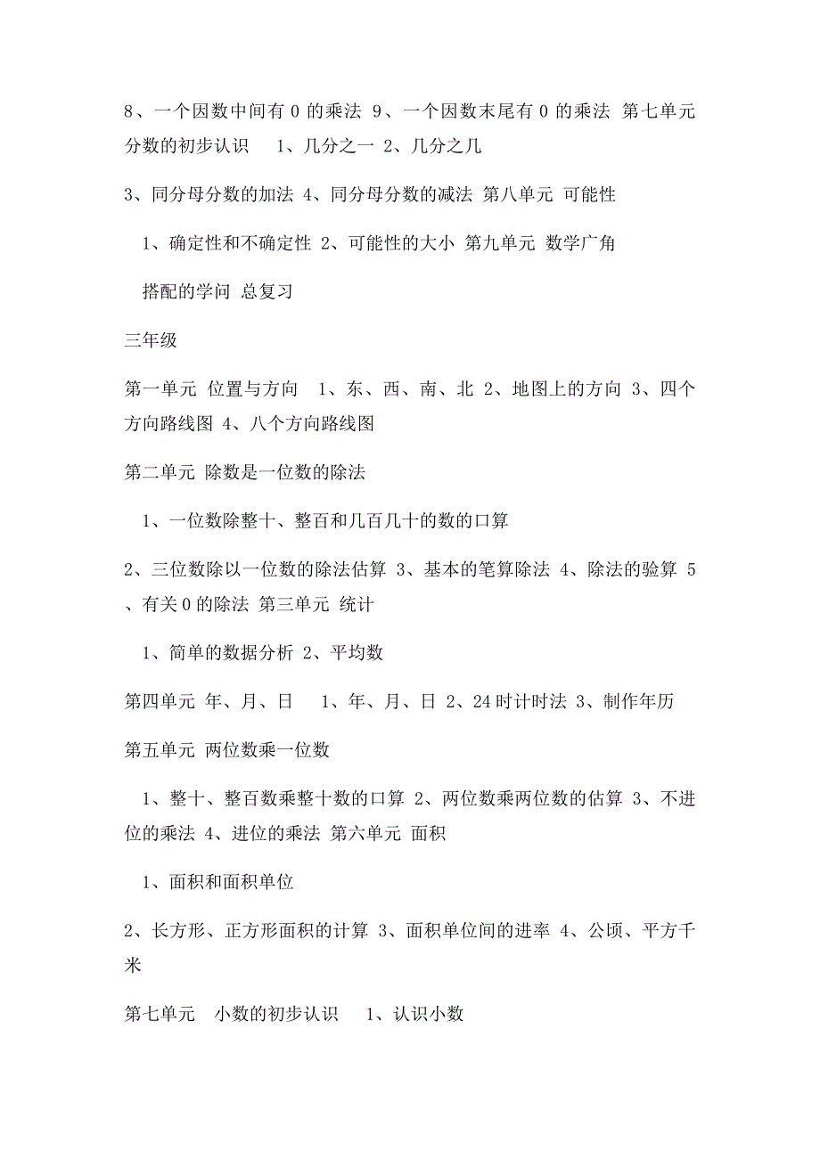 人教小学数学全套教材教学内容整理_第4页