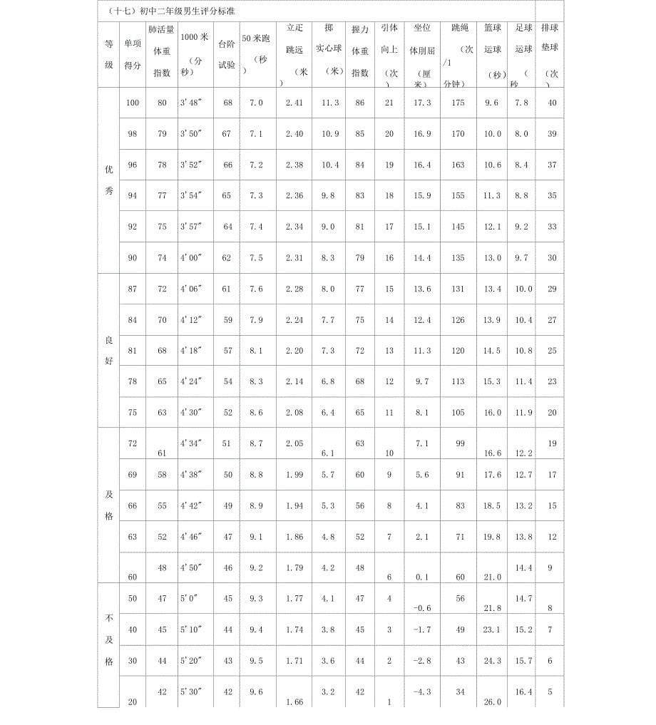 《国家学生体质健康标准》中学类评分表_第5页