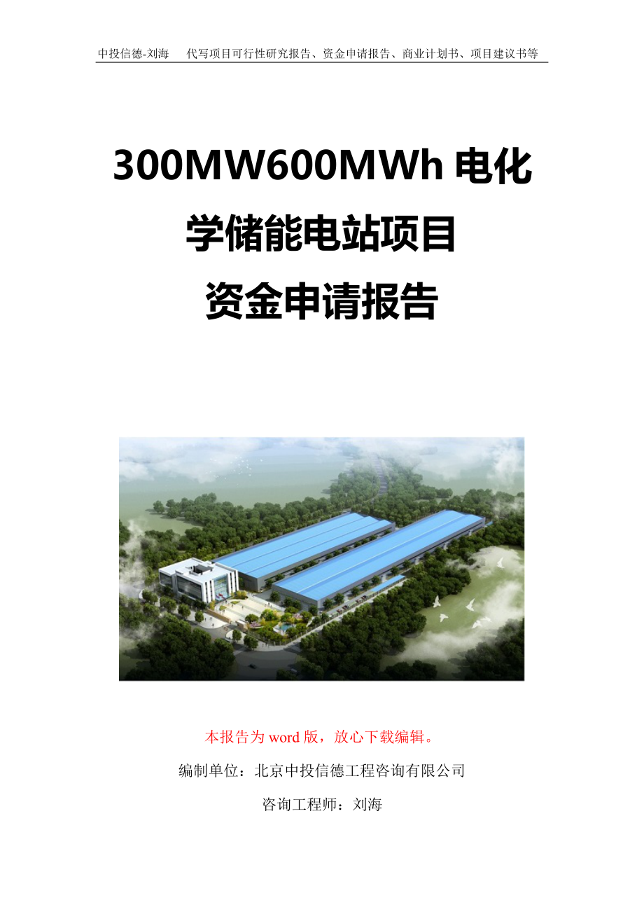 300MW600MWh电化学储能电站项目资金申请报告写作模板定制_第1页
