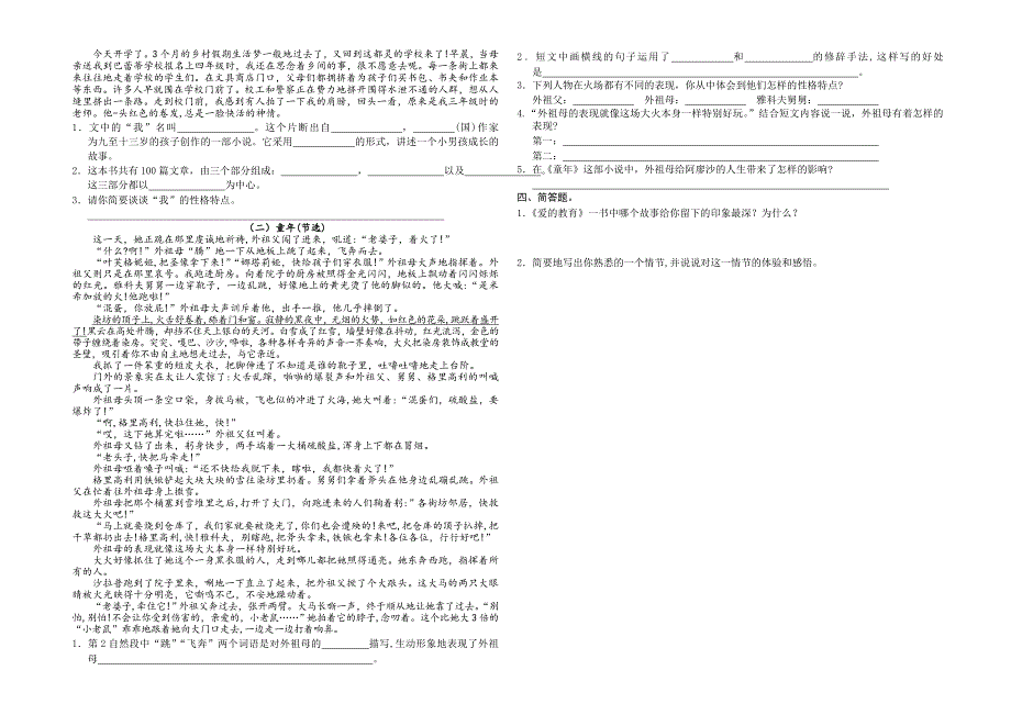 《童年》《爱的教育》《小英雄雨来》测试题.doc_第2页