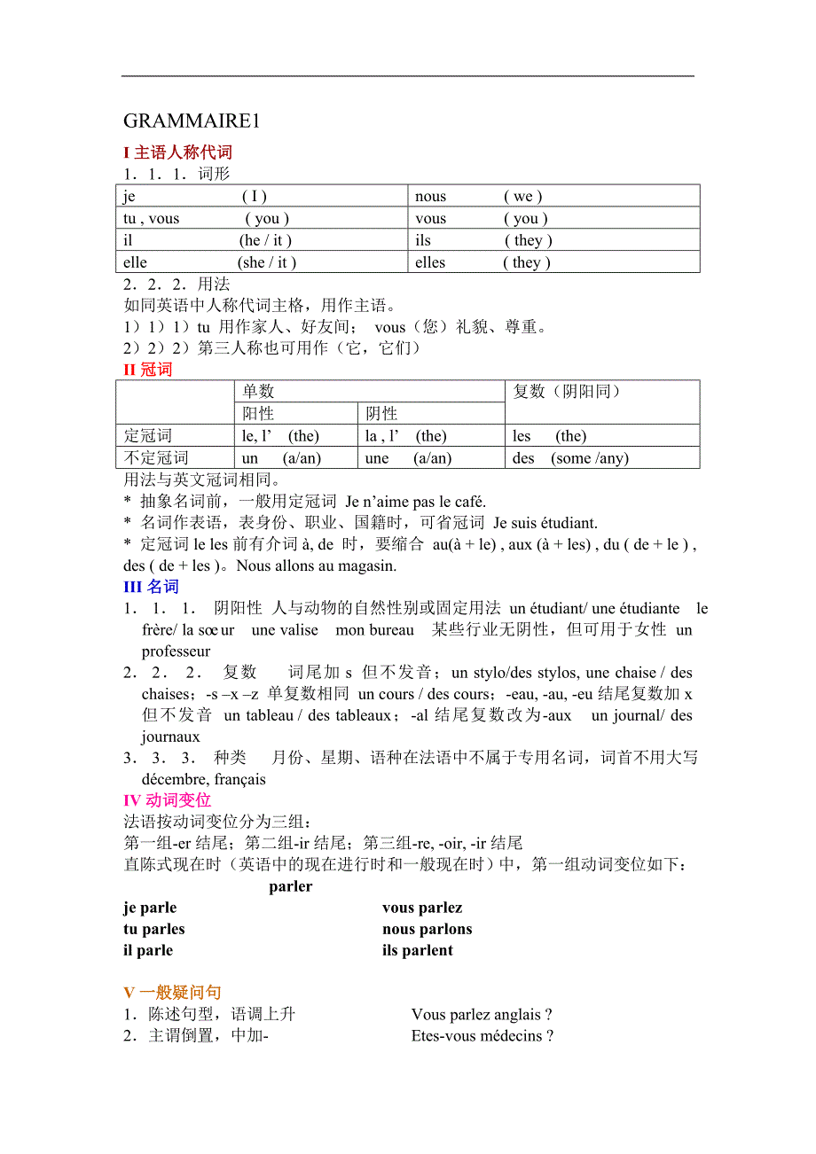 法语主语人称代词_第1页