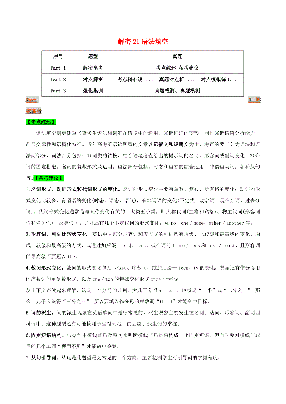 2021届高考英语二轮复习专项解密21语法填空含解析_第1页