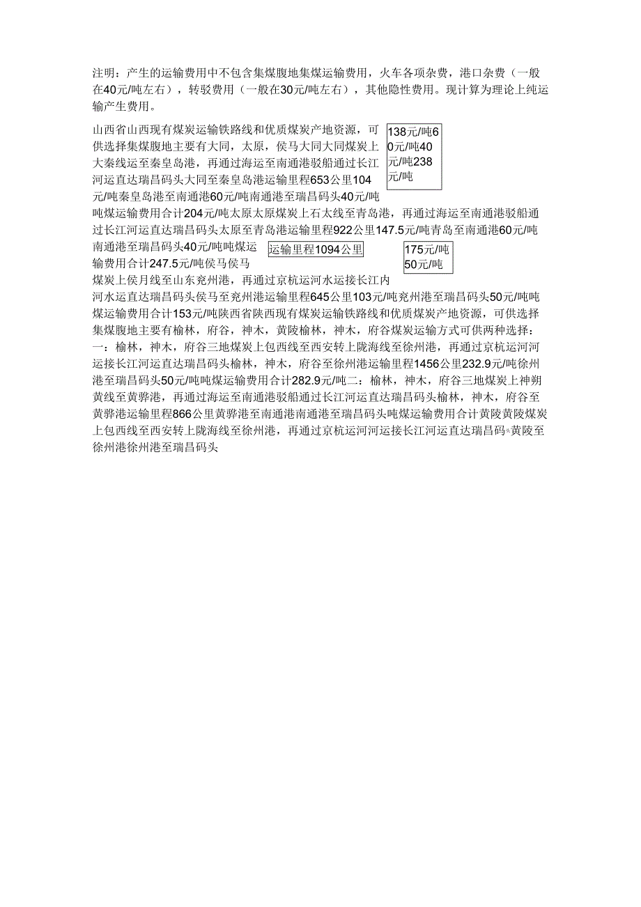 煤炭运输及费用_第1页
