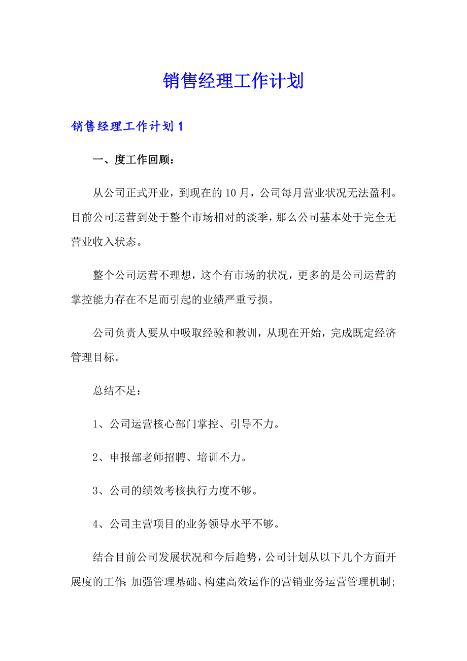 销售经理工作计划【新版】_第1页