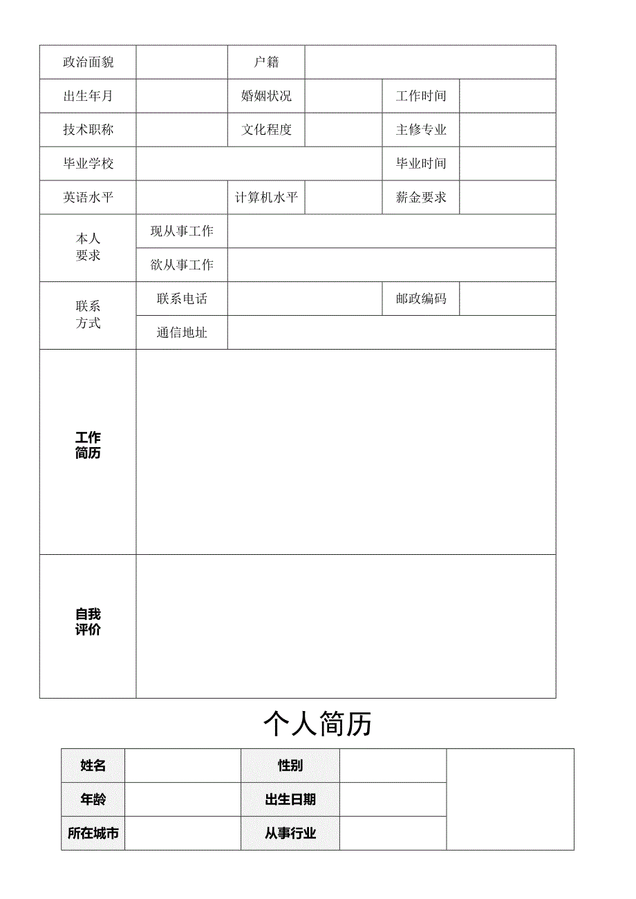 个人简历模板空白表格()(最新整理)_第2页