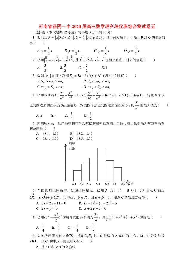 河南省汤阴一中高三数学理科培优班综合测试卷五新课标人教版