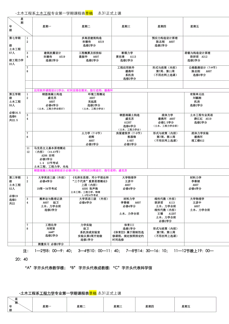 暨南大学力学与土木关键工程系第学期课程表_第1页