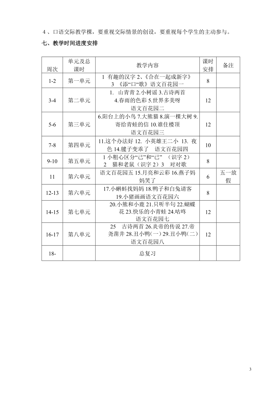 小学一年级语文S版下册全册教案_第3页