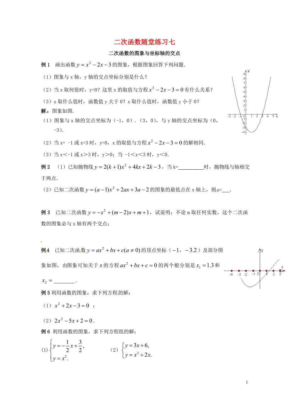 山东省龙口市兰高镇中考数学复习二次函数随堂练习七二次函数的图象与坐标轴的交点练习无答案鲁教版_第1页