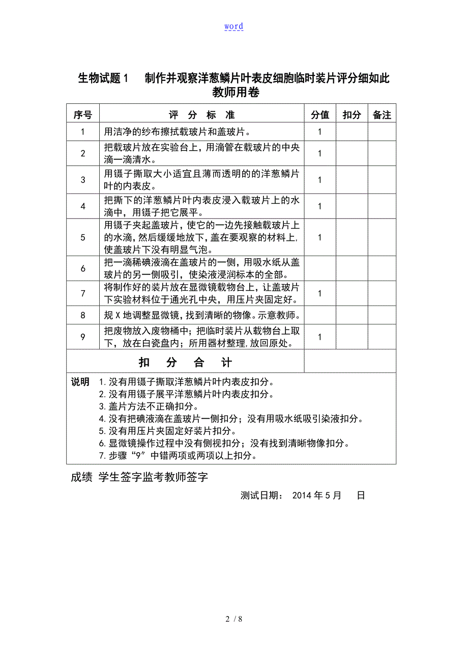 生物的实验的考试评分细目_第2页