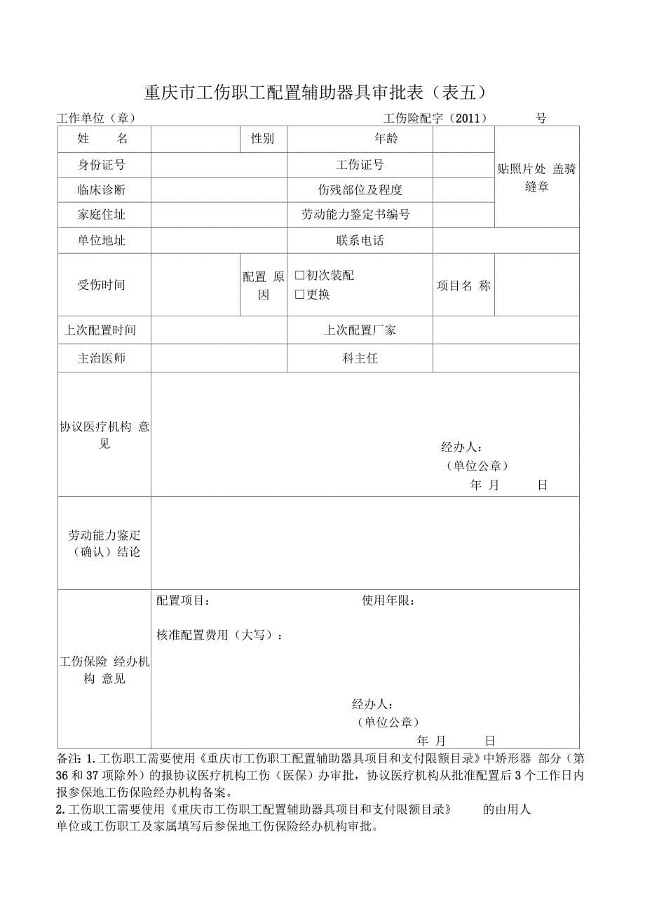 重庆市工伤职工医疗住院申报表表一_第5页