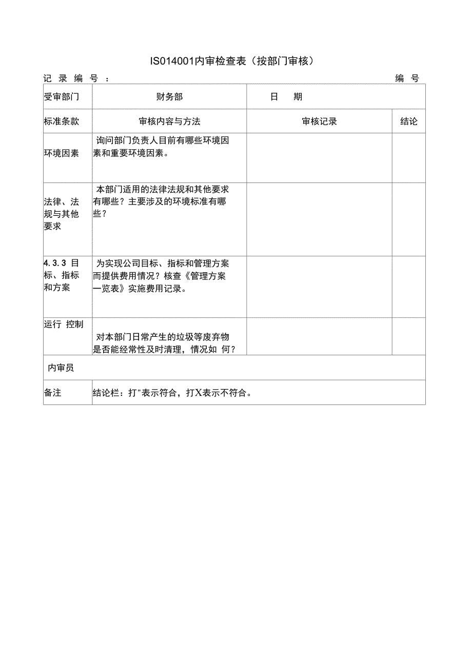 ISO14001：201X内审检查表(按部门审核)_第5页