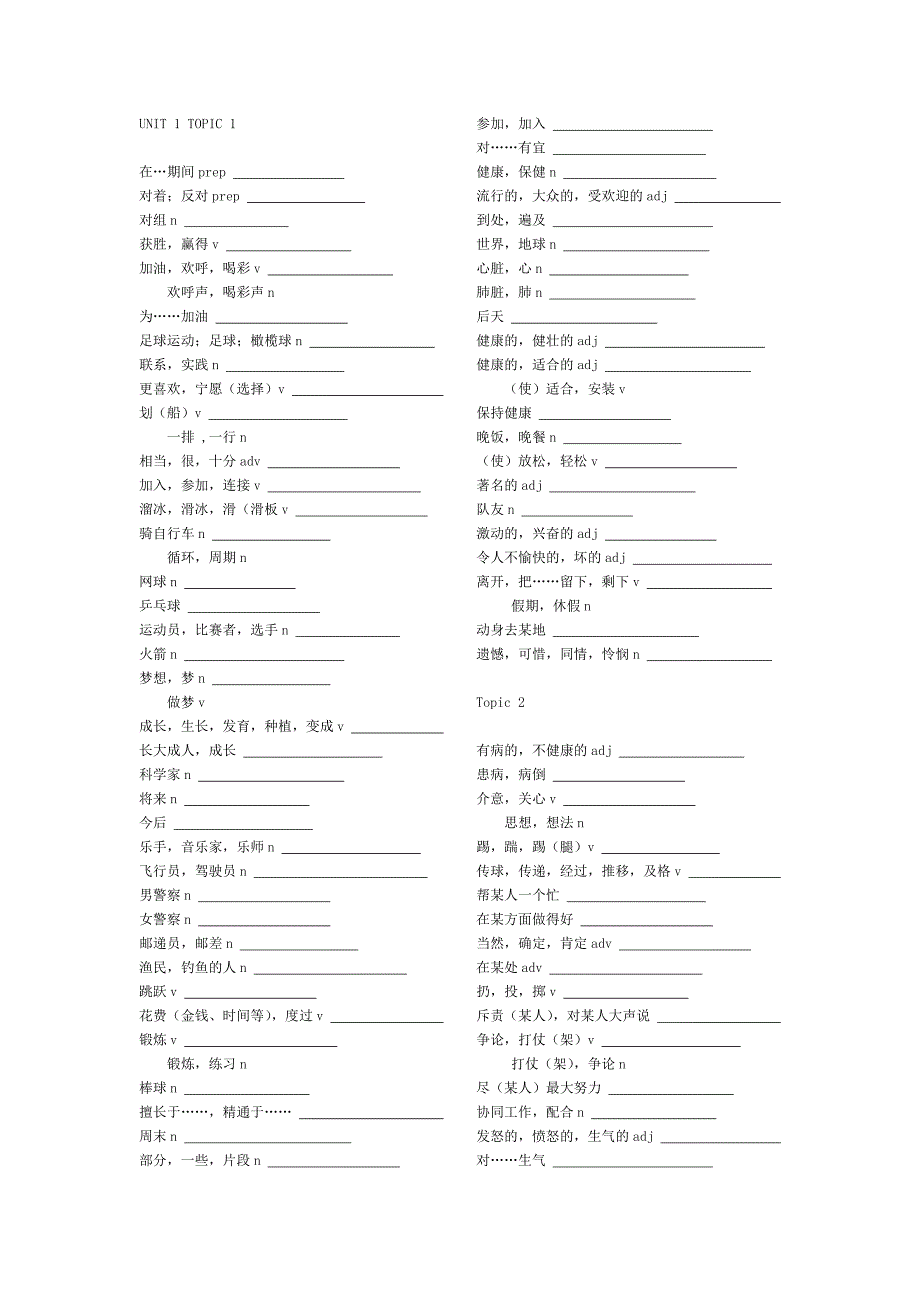 仁爱英语八年级上册单词默写版_第1页