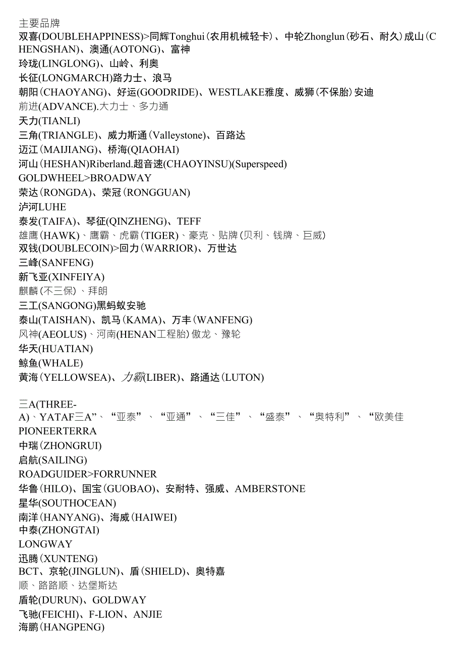 国内主要轮胎厂商中英文品牌(待完善)_第4页