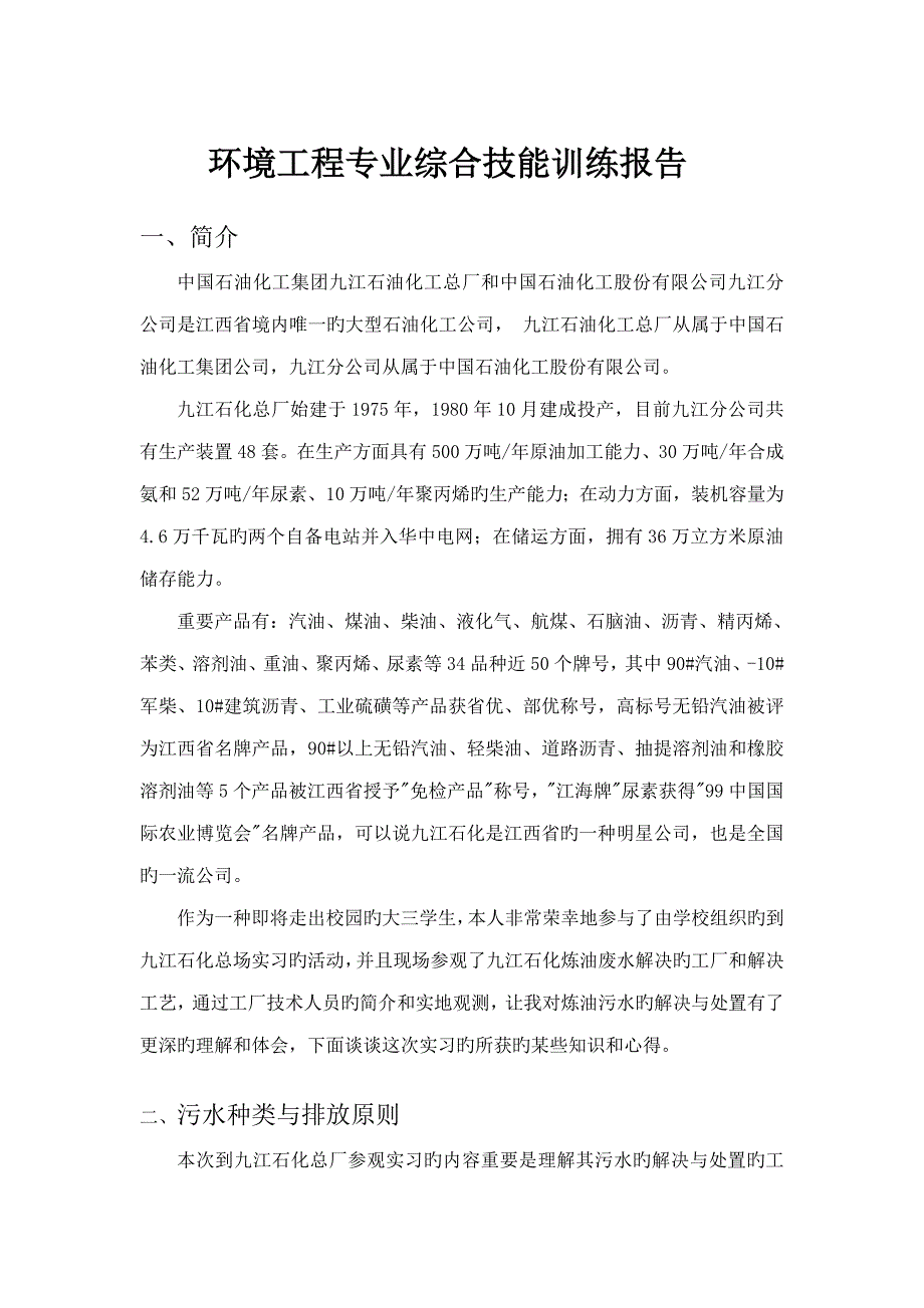 环境关键工程专业综合技能训练报告_第1页