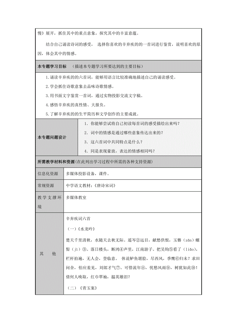 山东省淄博高中高二语文读懂辛弃疾主题单元设计_第4页