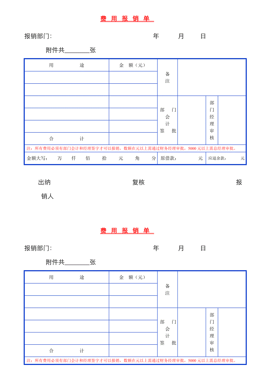 费用报销单表格模板_第1页