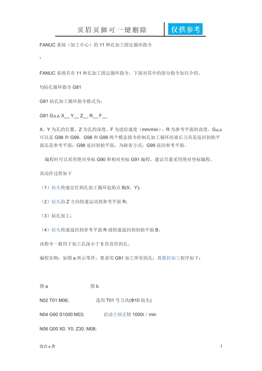 FANUC系统(加工中心)的11种孔加工固定循环指令[综合材料]_第1页