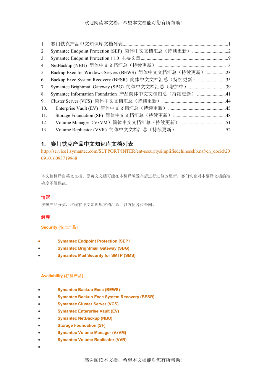 赛门铁克产品中文知识库文档列表_第1页