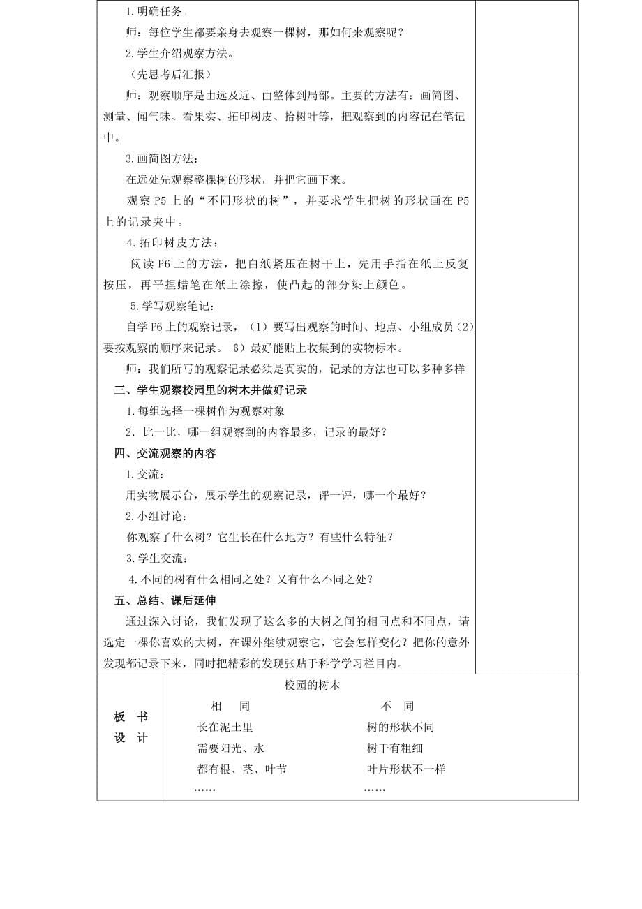 教科版小学《科学》三年级上册全册教学设计(表格式).doc_第5页