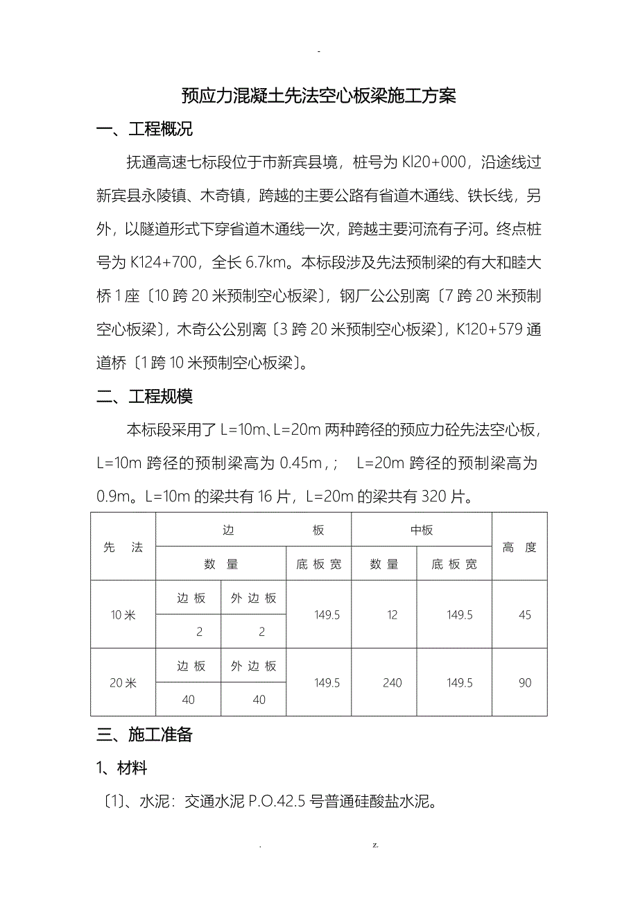 预应力混凝土先张法空心板梁施工方案_第1页