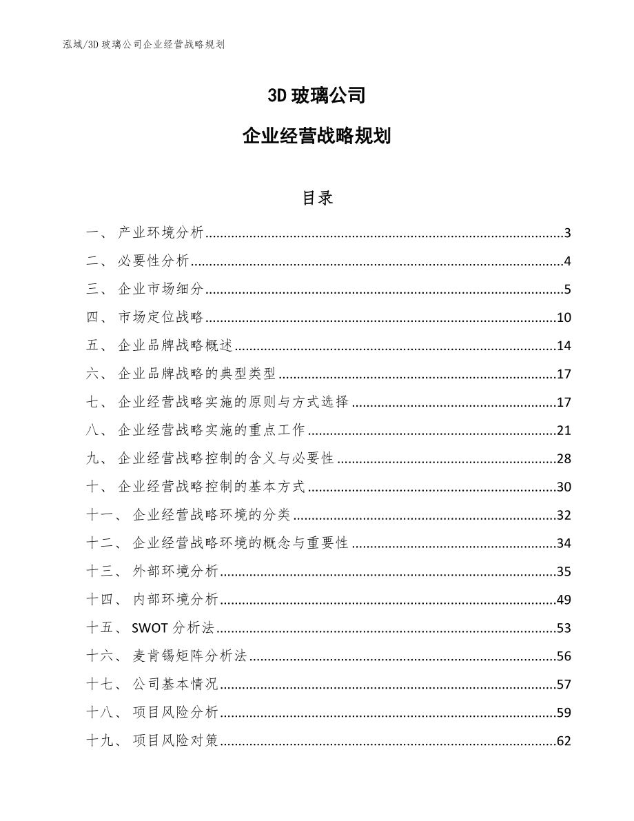 3D玻璃公司企业经营战略规划（范文）_第1页