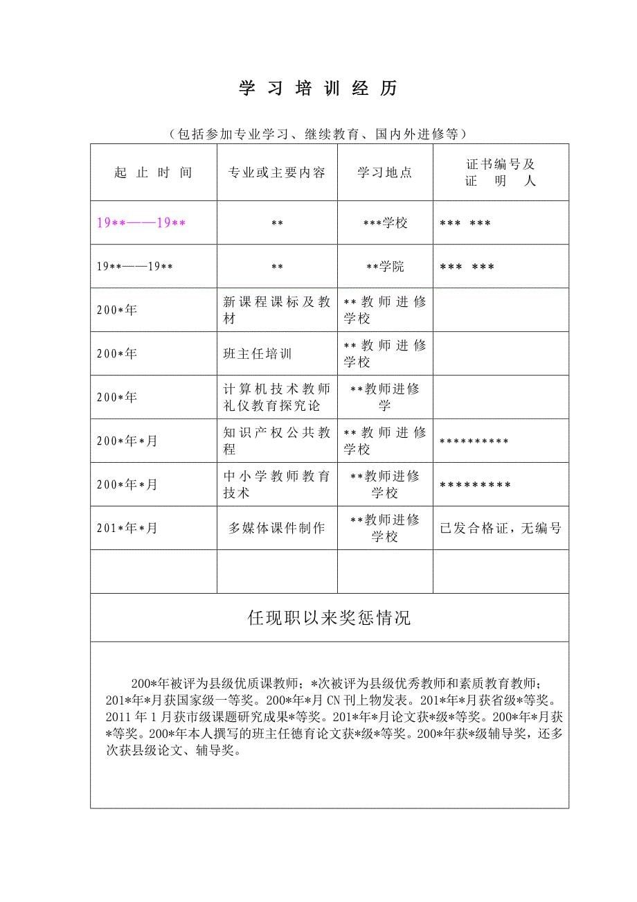 河南省中小学教师专业技术职务任职资格评审表.doc_第5页