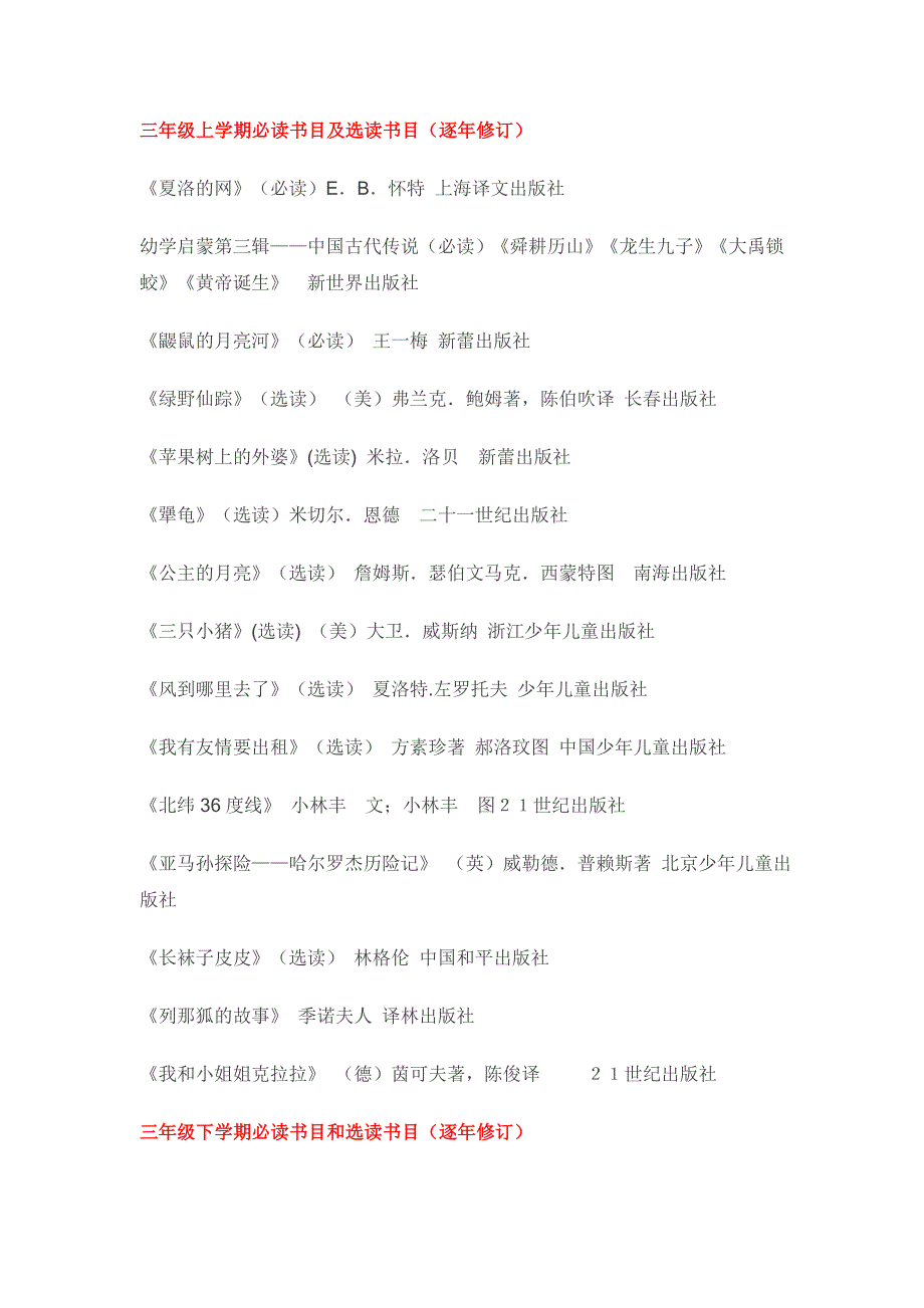 三年级必读书目及选读书目_第1页