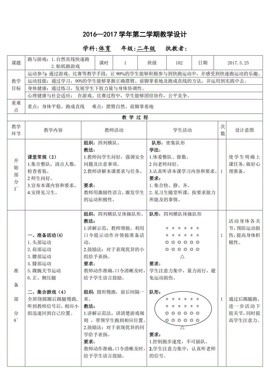 二年级体育教案自然直线快速跑全国通用_第2页