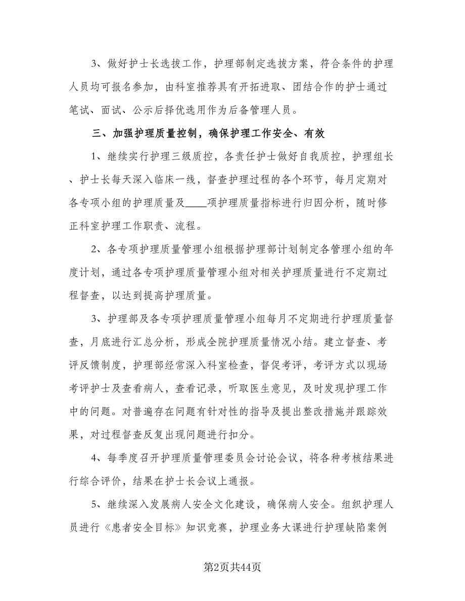 医院护理部2023工作计划（9篇）_第2页