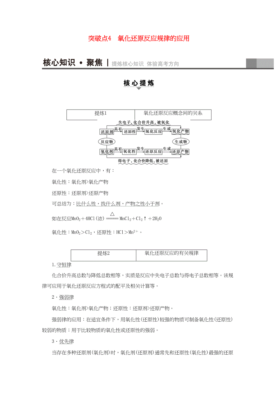 高三化学二轮复习 第1部分 专题1 化学基本概念 突破点4 氧化还原反应规律的应用-人教高三化学试题_第1页