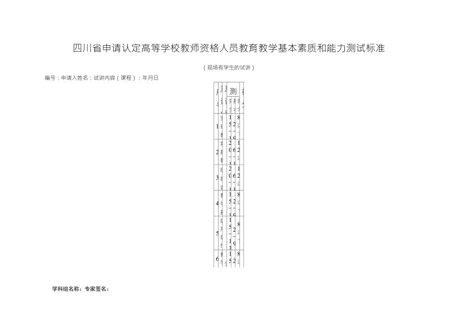 四川省申请认定高等学校教师资格人员教育教学基本素质和能力测试标准_第1页