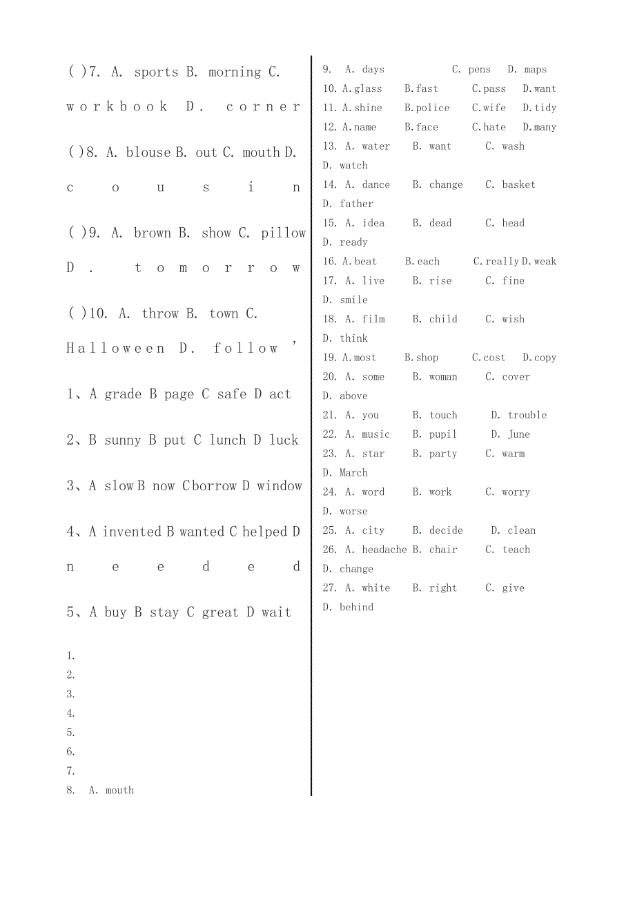 六年级英语辨音题_第3页