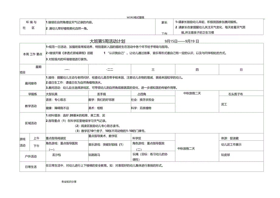 幼儿园大班周计划表夏季_第3页