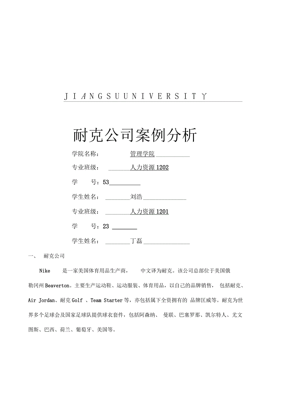 耐克公司战略规划建议_第1页