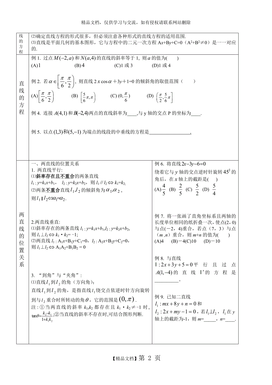 直线和圆的方程知识及典型例题_第2页