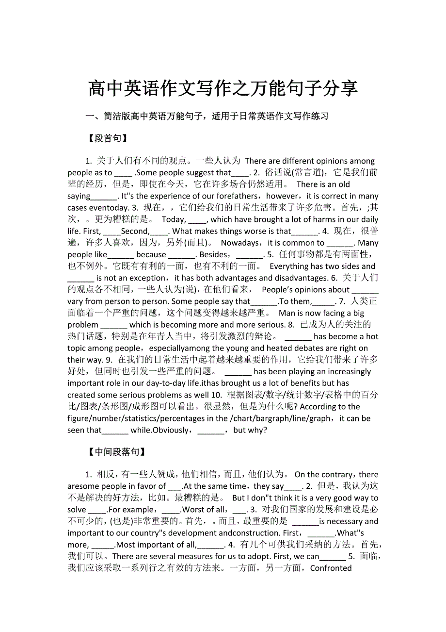 高中英语作文写作之万能句子分享.docx_第1页